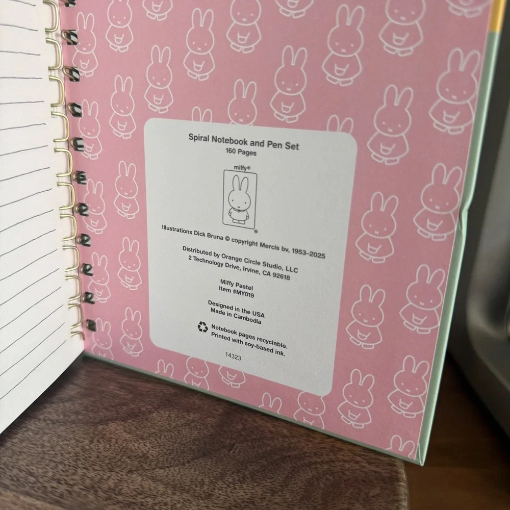 Miffy Pastel Spiral Notebook w STICKERS & Pen Set Orange Circle Studio MY019 New